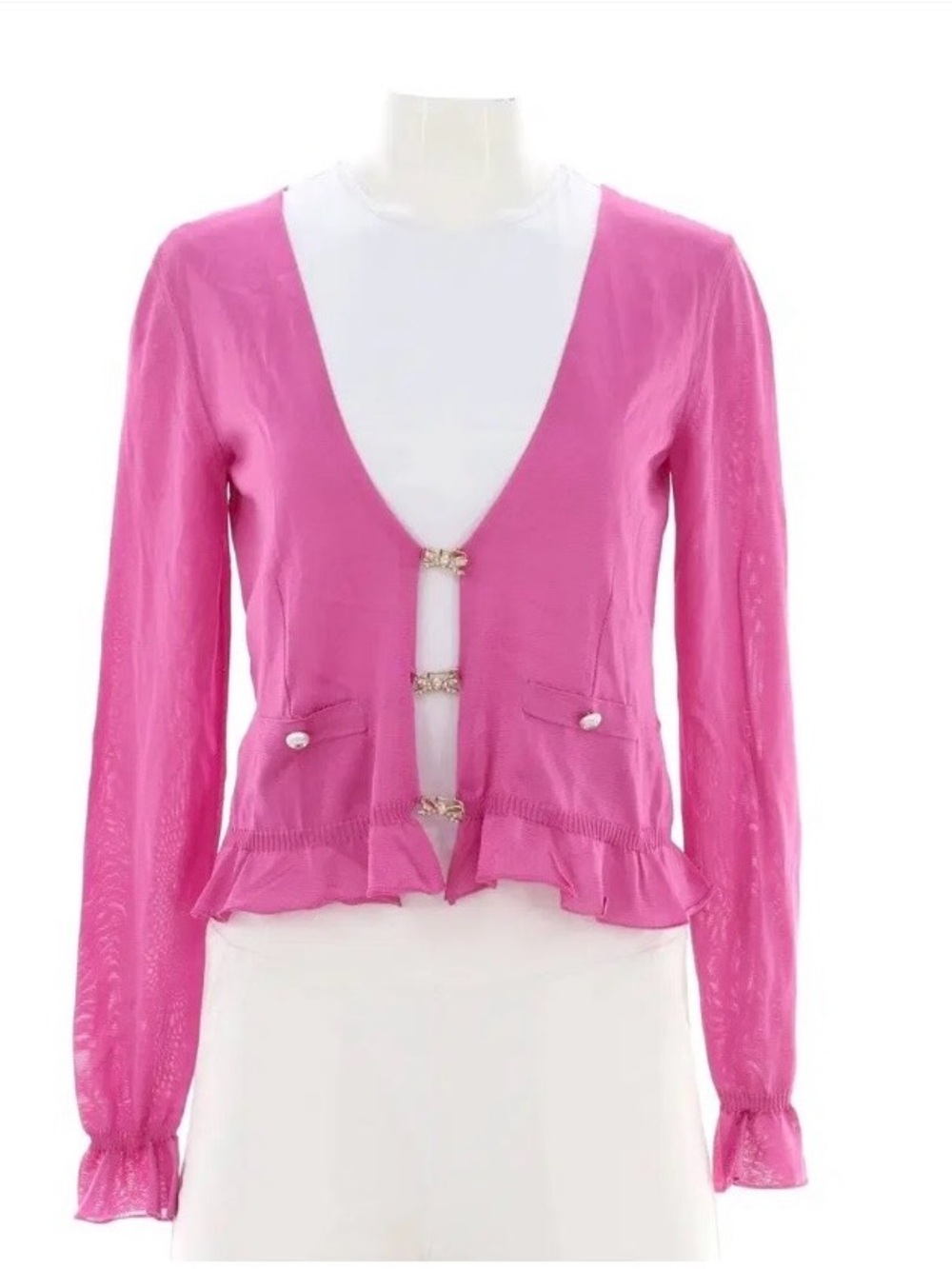 Chanel Pink Women's Ruffle Hem Cardigan Top